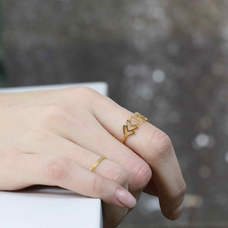 Model Wearing Elegant Beautiful Fast Forward Stacker Solid Gold Ring By Jewelry Lane