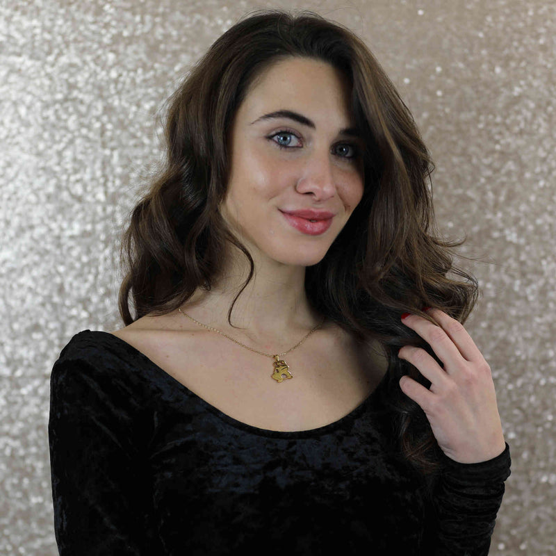 Model wearing a Beautiful Frog Prince Solid Gold Pendant by Jewelry Lane