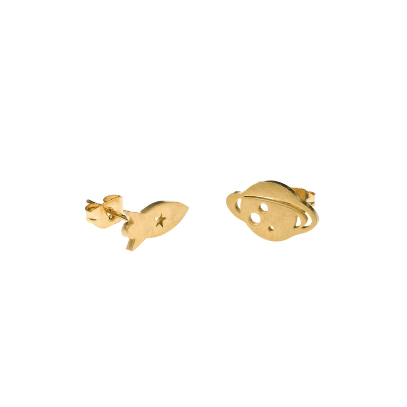 Beautiful Modern Galaxy Design Solid Gold Stud Earrings By Jewelry Lane
