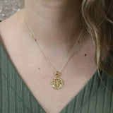 Model Wearing Beautiful Zodiac Gemini Solid Gold Pendant By Jewelry Lane