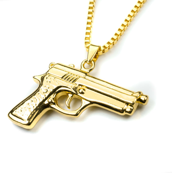 Modern Bold Handgun Style Solid Gold Pendant By Jewelry Lane