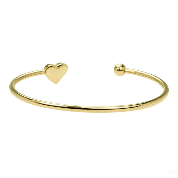 Beautiful Round Single Heart Solid Gold Cuff Bangle by Jewelry Lane