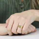 Model Wearing Beautiful Elegance Leaf Stacker Solid Gold Ring By Jewelry Ring