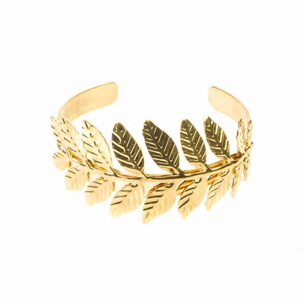 Beautiful Modern Fern Leaf Cuff Solid Gold Bangle By Jewelry Lane