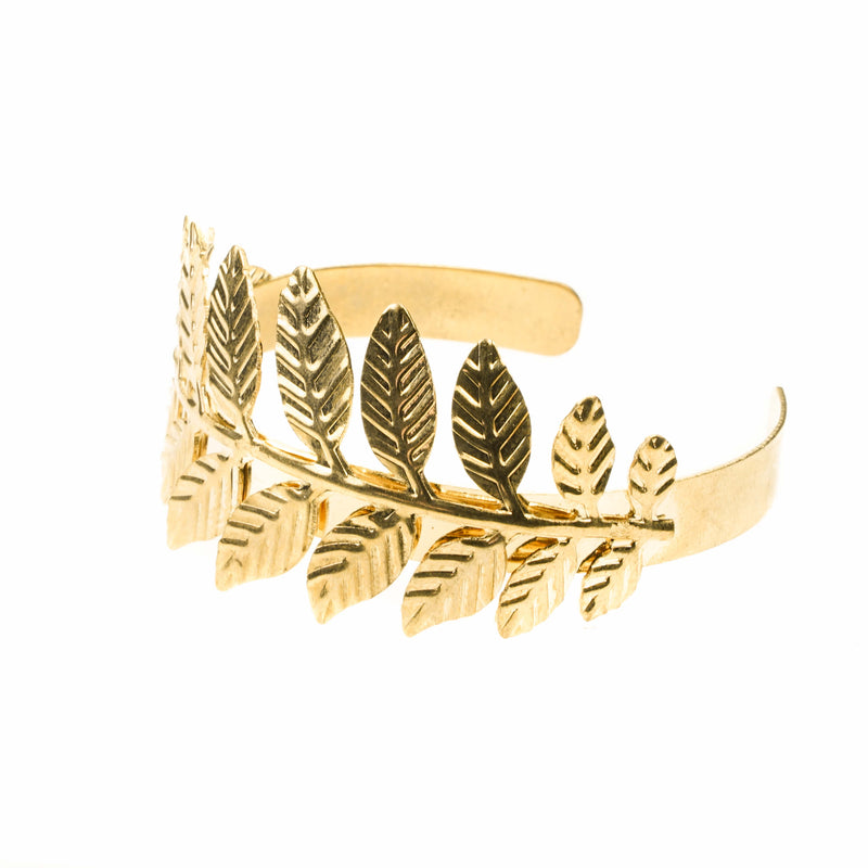 Beautiful Modern Leaf Cuff Design Solid Gold Bangle By Jewelry Lane