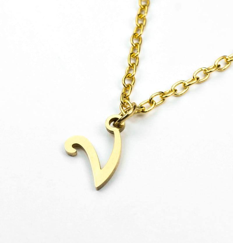 Beautiful Polished Letter V Solid Gold Pendant By Jewelry Lane