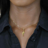 Model Wearing Beautiful Handcrafted Lightning Bolt Solid Gold Pendant By Jewelry Lane