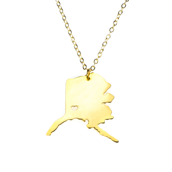 Beautiful Modern Love Alaska Map Design Solid Gold Pendant By Jewelry Lane