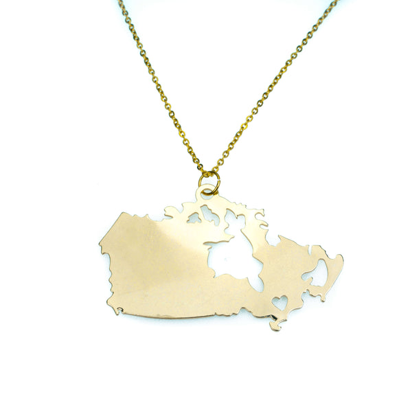Beautiful Modern Canada Map Love Solid Gold Pendant By Jewelry Lane