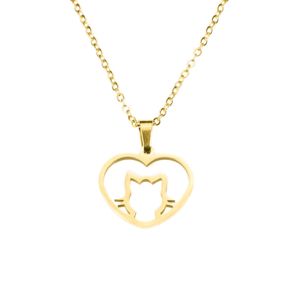 Beautiful Charming Cat Love Heart Solid Gold Pendant By Jewelry Lane