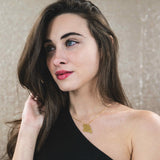 Italian Model Wearing Elegant Unique Missouri State Design Solid Gold Pendant By Jewelry Lane