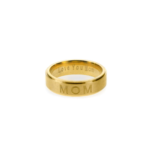 Beautiful Classic Love You Mom Solid Gold Band Ring By Jewelry Lane