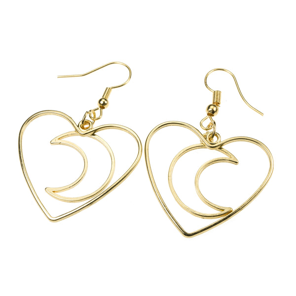 Beautiful Charming Moon In Heart Drop Solid Gold Earrings By Jewelry Lane