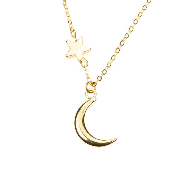 Elegant Beautiful Moon Star Solid Gold Night Necklace By Jewelry Lane