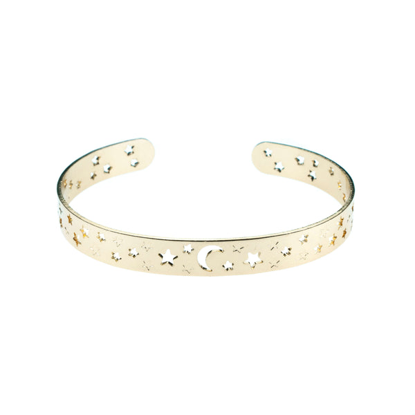 Beautiful Gorgeous Intricately Cut Moon Star Solid Gold Bangle By Jewelry Lane