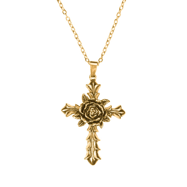 Beautiful Unique Centered Rose Cross Solid Gold Pendant By Jewelry Lane