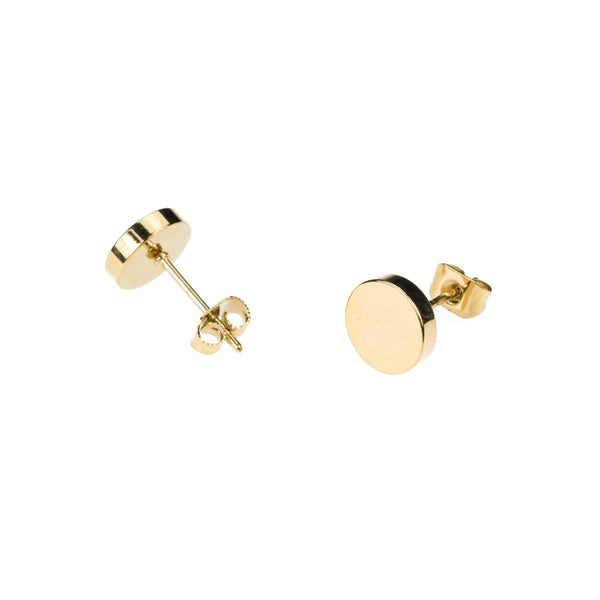 Simple Classic Flat Round Stud Solid Gold Earrings By Jewelry Lane