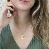 Model Wearing Beautiful Zodiac Scorpio Solid Gold Pendant By Jewelry Lane