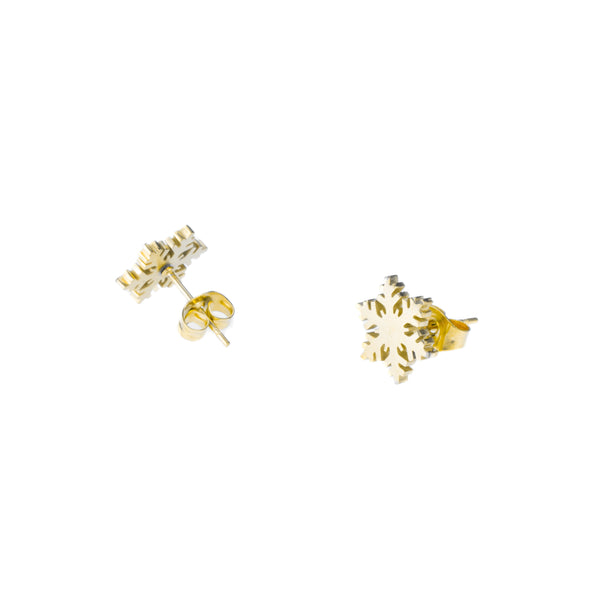 Elegant Unique Snowflakes Solid Gold Stud Earrings By Jewelry Lane