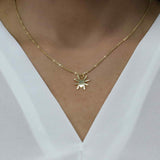 Model Wearing Beautiful Unique Spider Shape Solid Gold Pendant By Jewelry Lane