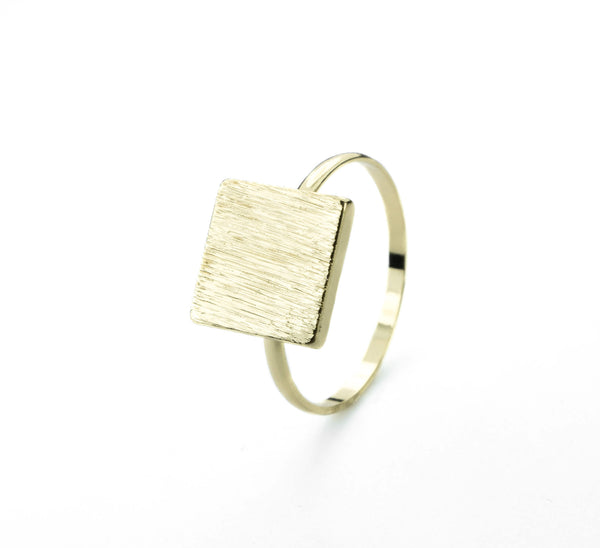 Elegant Plain Square Plate Stacker Solid Gold Ring By Jewelry Lane