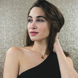 Italian Model Wearing Beautiful Simple Expressive Te Amo Mama Solid Gold Pendant By Jewelry Lane