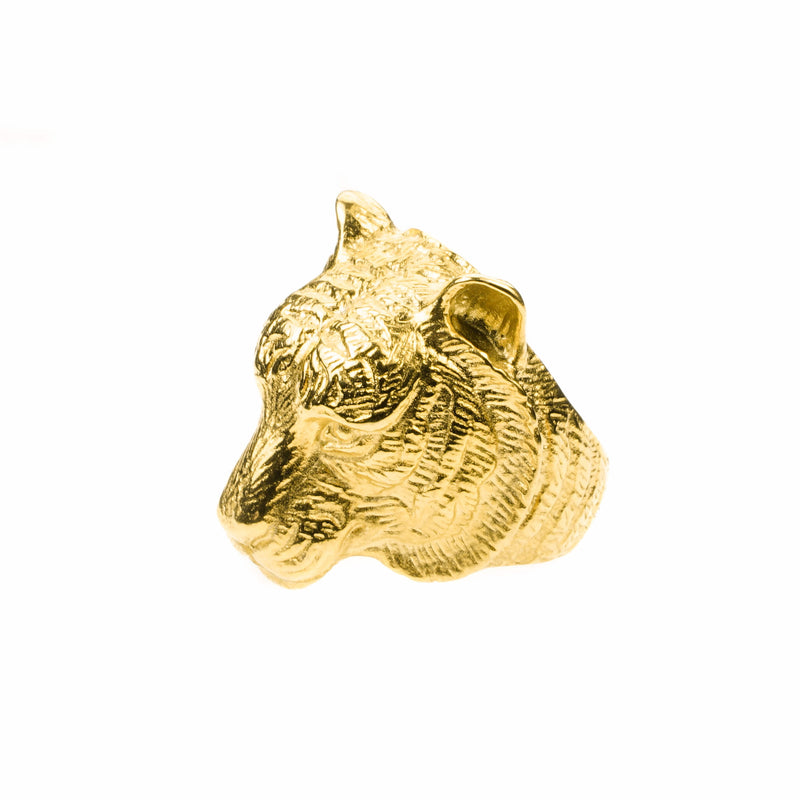 Beautiful Modern Tiger Face Solid Gold Ring By Jewelry Lane