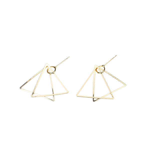 Elegant Classic Double Triangle Design Solid Gold Earrings By Jewelry Lane