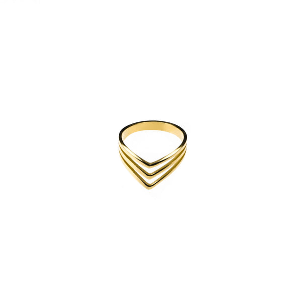 Elegant Unique Triple Chevron Stacker Solid Gold Ring By Jewelry Lane