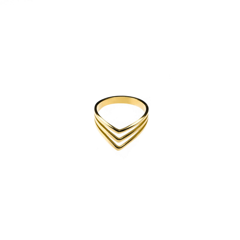 Elegant Unique Triple Chevron Stacker Solid Gold Ring By Jewelry Lane