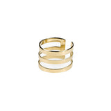 Elegant Unique Triple Line Flat Cuff Solid Gold Ring By Jewelry Lane