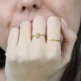 Model Wearing Elegant Modern Two Bar Stacker Solid Gold Ring BY Jewelry Lane