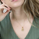 Model Wearing Beautiful Zodiac Virgo Solid Gold Pendant By Jewelry Lane