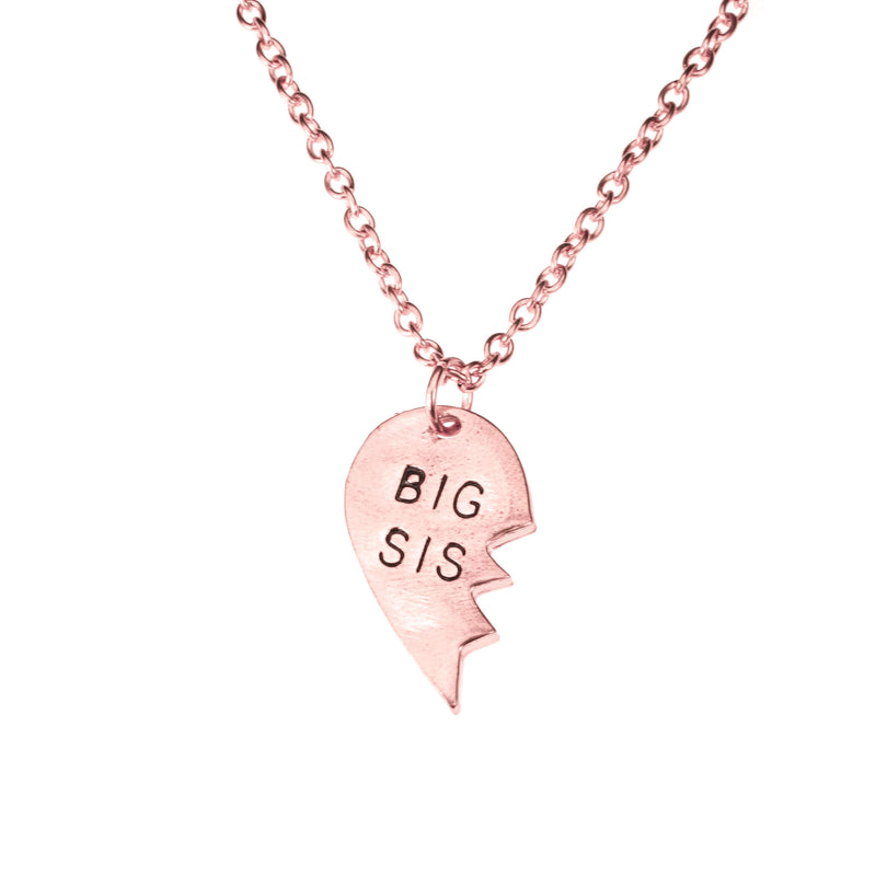 Beautiful Loving Big Sis Half Heart Design Solid Rose Gold Pendant By Jewelry Lane