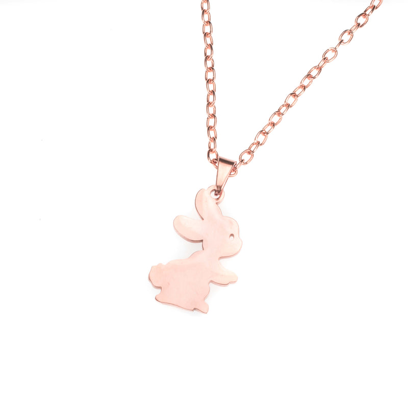 Beautiful Charming Cute Bunny Solid Rose Gold Necklace By Jewelry Lane