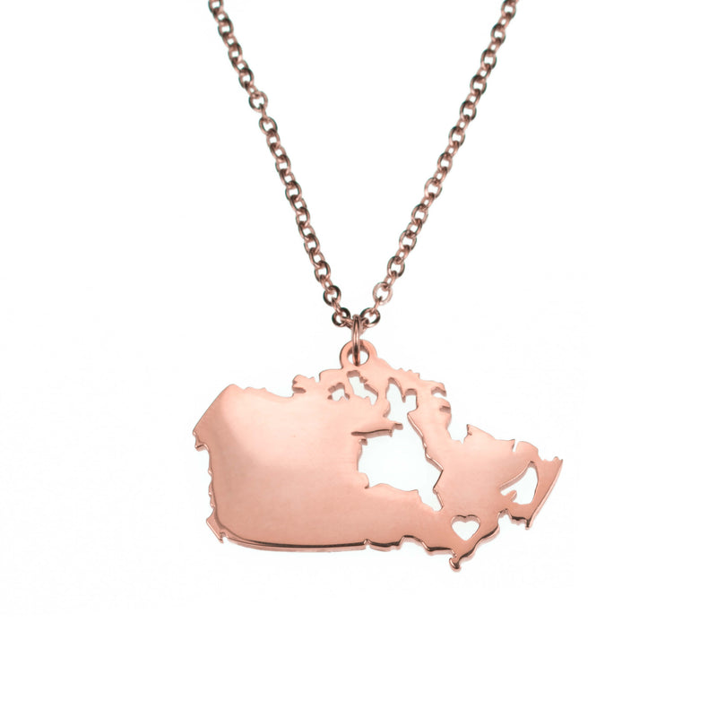 Beautiful Modern Canada Map Design Solid Rose Gold Pendant By Jewelry Lane