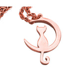 Beautiful Charming Cat Crescent Moon Solid Rose Gold Pendant By Jewelry Lane