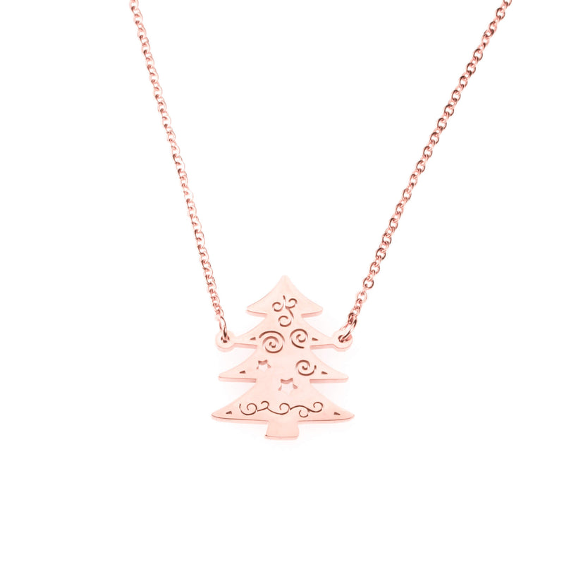 Beautiful Charming Christmas Tree Solid Rose Gold Necklace By Jewelry Lane