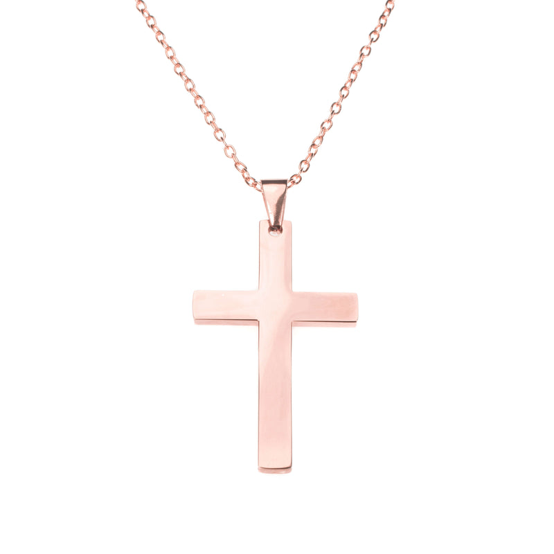 Simple Plain Evergreen Jesus Cross Solid Rose Gold Pendant By Jewelry Lane