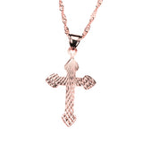 Elegant Beautiful Diamond Cut Jesus Cross Solid Rose Gold Pendant By Jewelry Lane