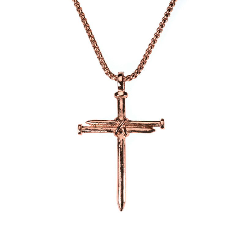 Elegant Religious Nail Cross Design Solid Rose Gold Pendant By Jewelry Lane