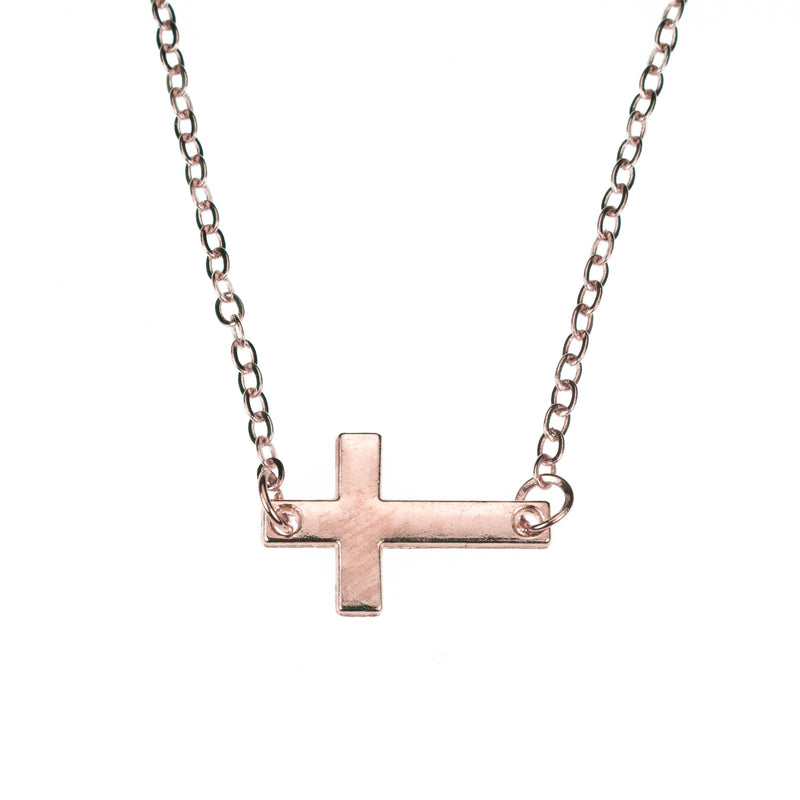 Elegant Simple Sideway Cross Solid Rose Gold Pendant By Jewelry Lane