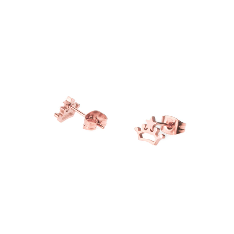 Beautiful Charming Princess Crown Solid Rose Gold Stud Earrings By Jewelry Lane