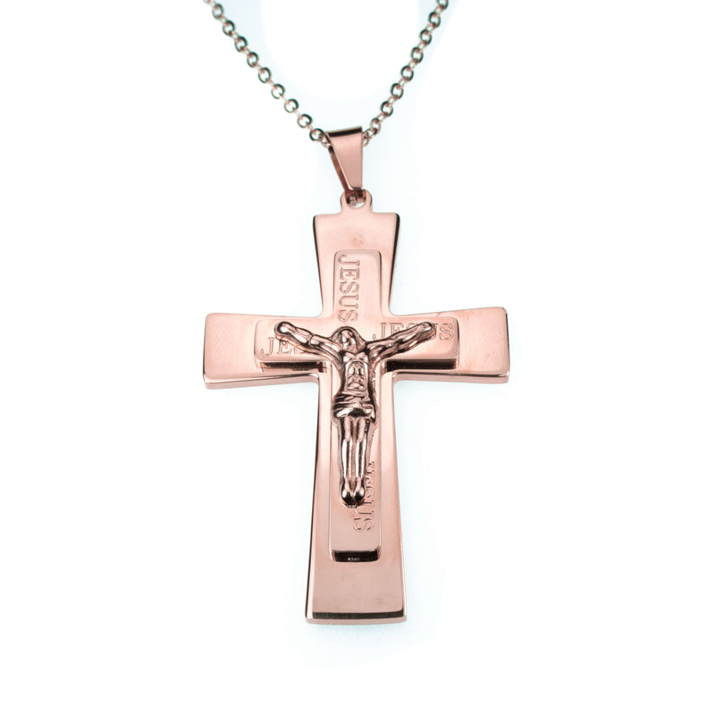 Simple Religious Jesus Cross Solid Rose Gold Pendant By Jewelry Lane