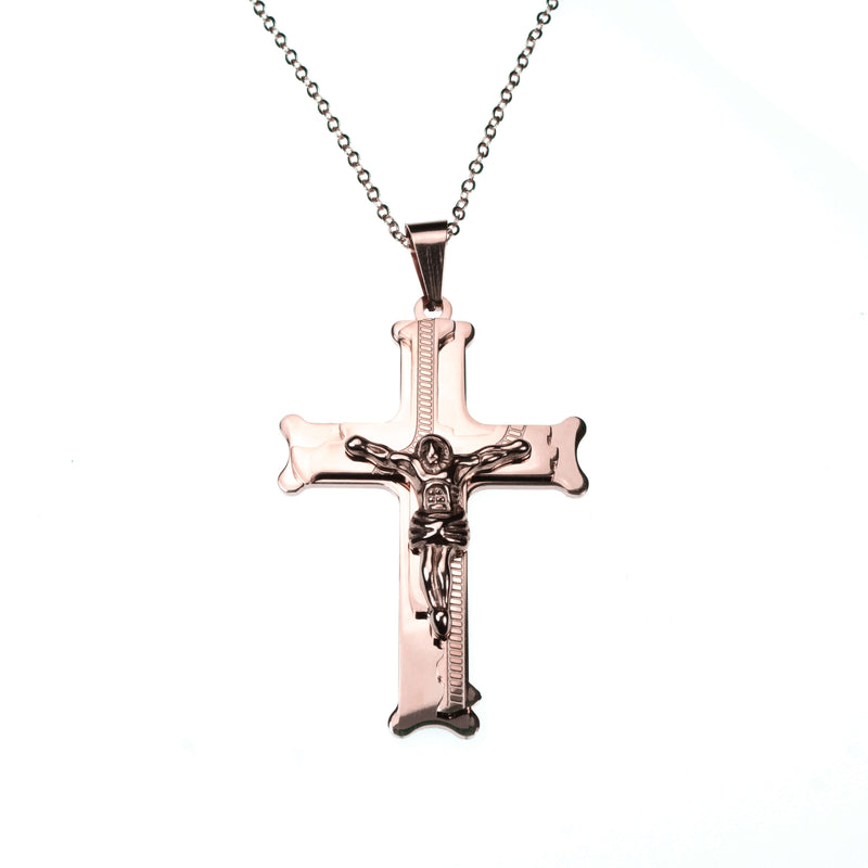 Elegant Simple Religious Crucifix Jesus Cross Solid Rose Gold Pendant By Jewelry Lane