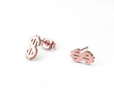 Beautiful Unique Dollar Sign Solid Rose Gold Stud Earrings By Jewelry Lane
