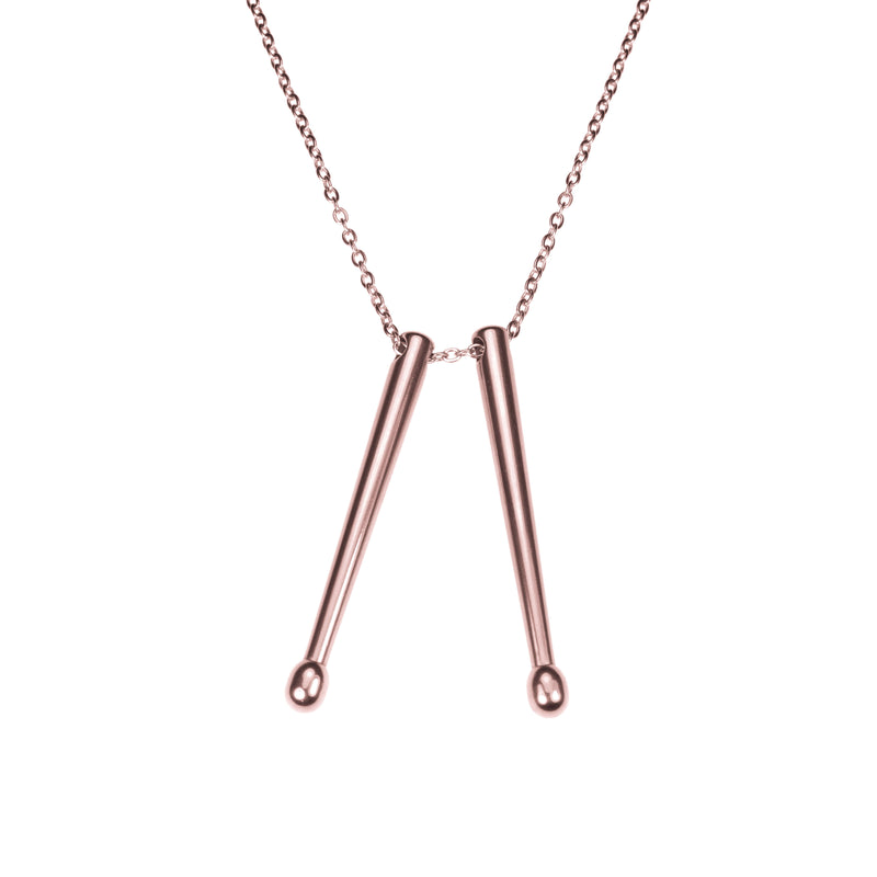 Beautiful Long Drum Sticks Solid Rose Gold Pendant By Jewelry Lane