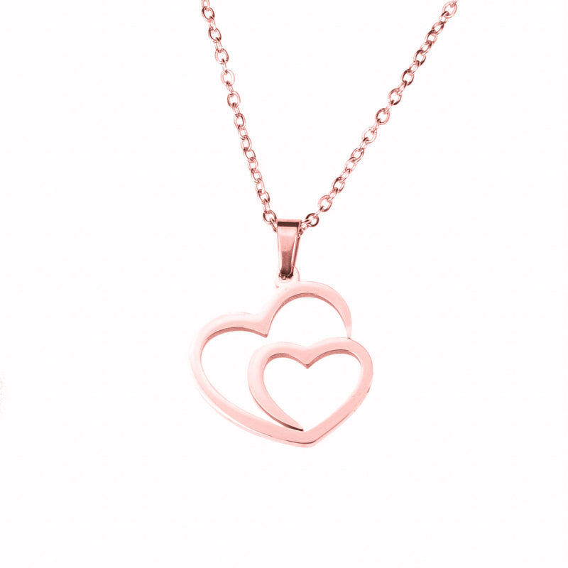 Beautiful Modern Dual Heart Love Solid Rose Gold Pendant By Jewelry Lane