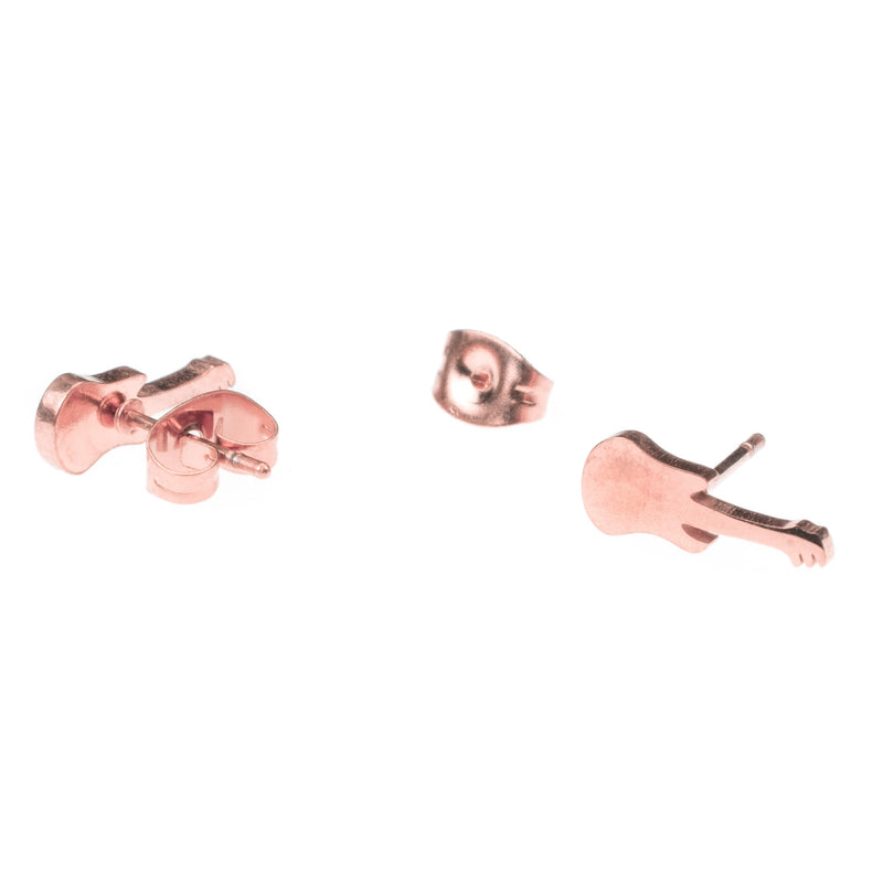 Beautiful Unique Guitar Stud Solid Rose Gold Earrings By Jewelry Lane