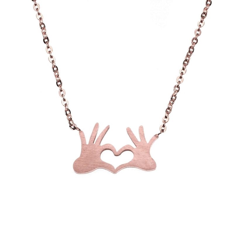 Beautiful Modern Heart In Hand Solid Rose Gold Necklace By Jewelry Lane
